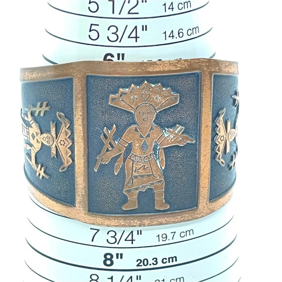 Unisex Vintage Copper Kachina Dancer - Wide Cuff - WM Wheeler Co Cuff Bracelet - Picture 6 of 6